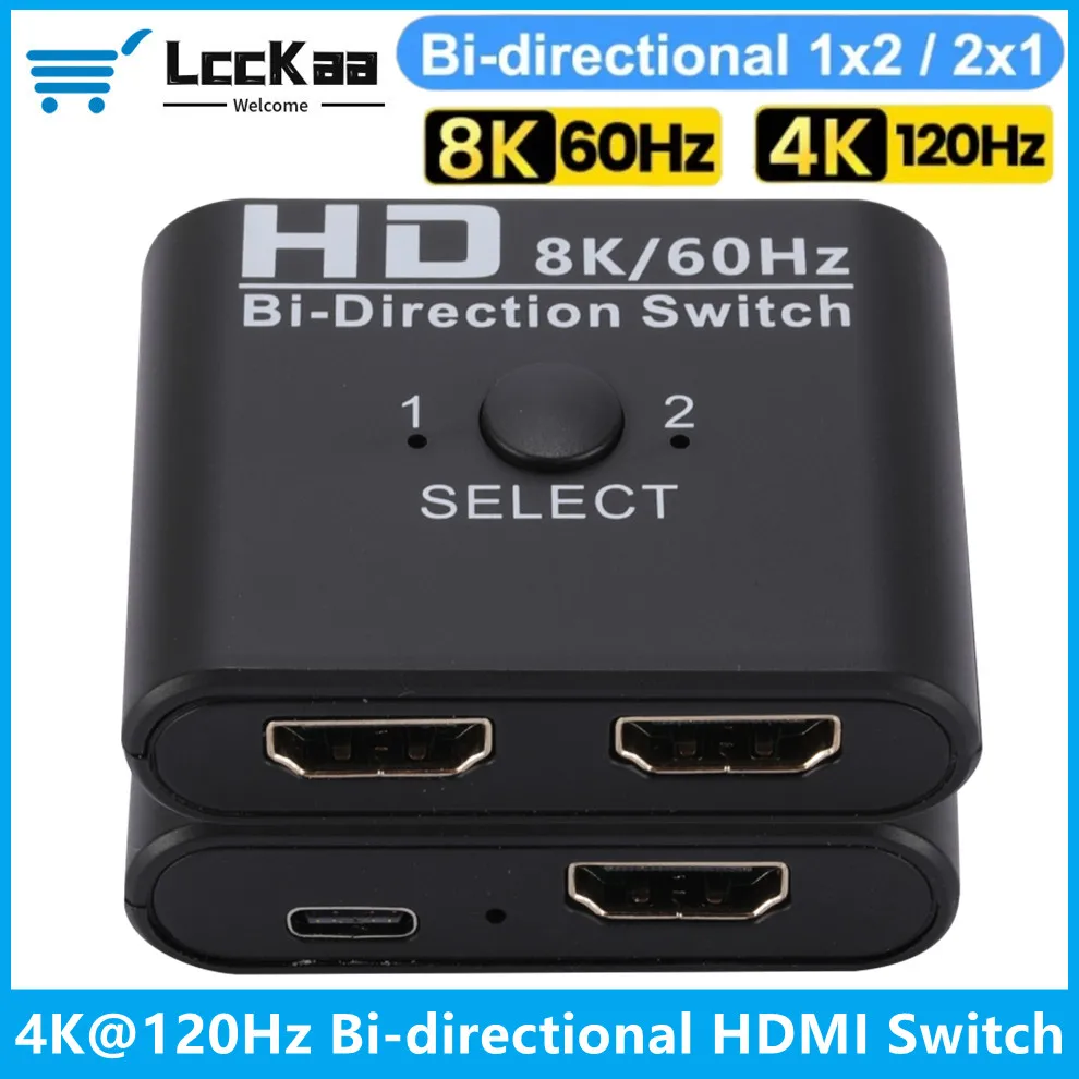 8K 60Hz HDMI Switch Splitter Bi-Directional 1x2/2x1 Two-way HDMI 4K 120Hz Switcher Selector for TV Box Projector PS3/4 Xbox hdmi compatible 2 1 switcher adapter 4k hd 120hz 1x2 8k 60hz 2x1 bi direction converter splitter for ps4 switch accessories