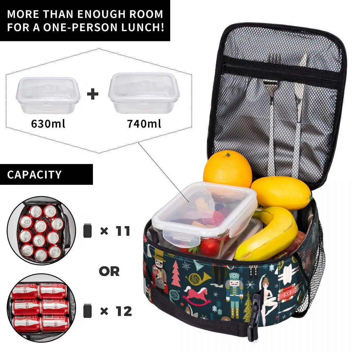 Nutcracker Ballet Dancer Insulated Lunch Bag for Work School Leakproof Cooler Thermal Lunch Box Women Kids
