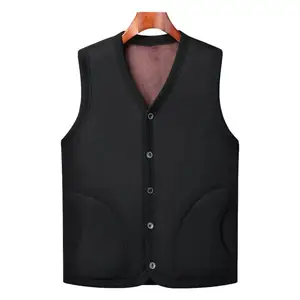 Men Fleece Vest Single-breasted V Neck Plush Vest with Pockets Sleeveless Cardigan