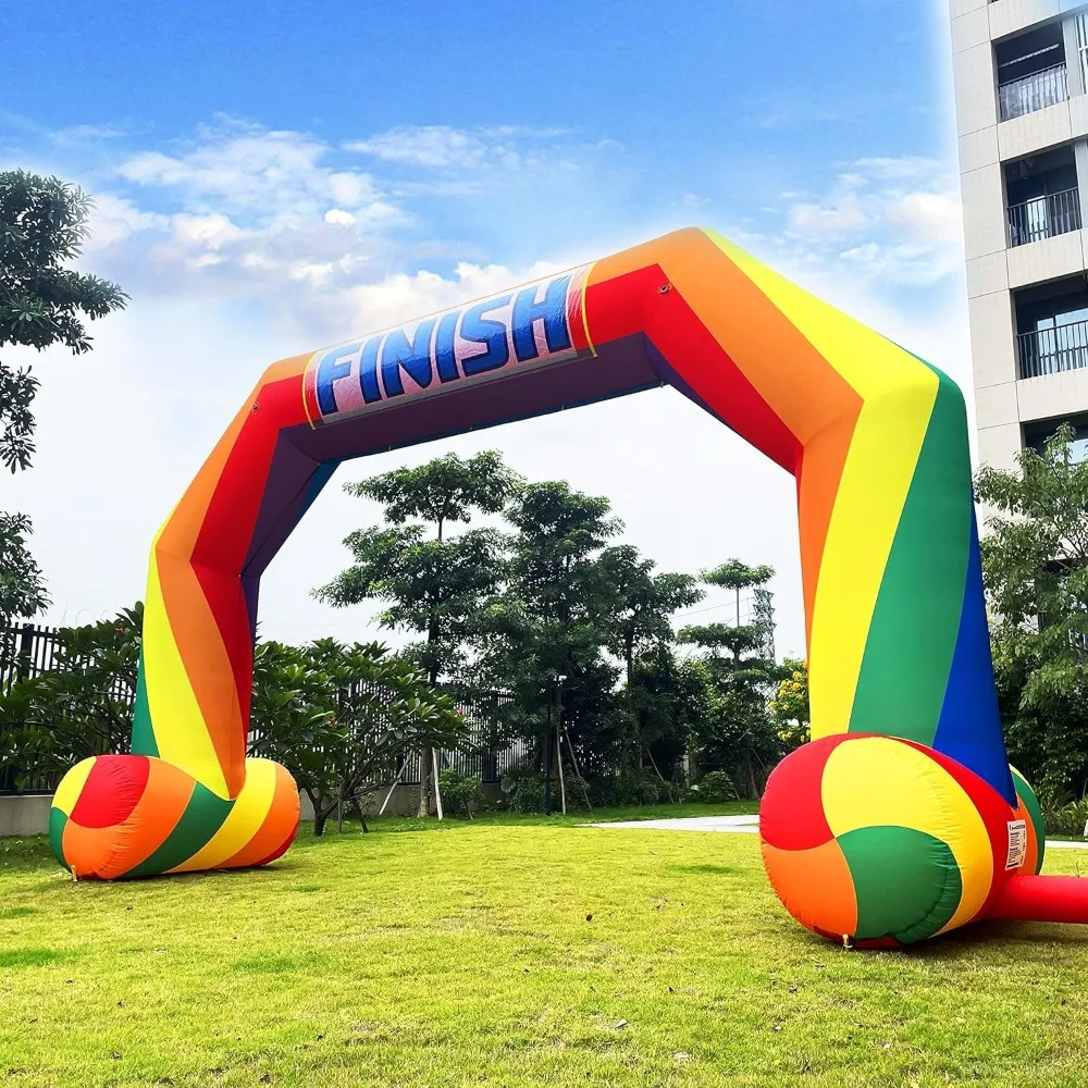 Inflatable Start Finish Line Rainbow Arch 20ft with 240W Blower, Outdoor Inflatable Archway for Party Race Advertising Commerce