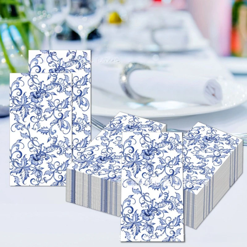 20pcs/Pac 33*40cm 2-Ply Chinese Style Celadon Porcelain Long Tissue Paper Party Disposable Paper Placemat Party Decoration