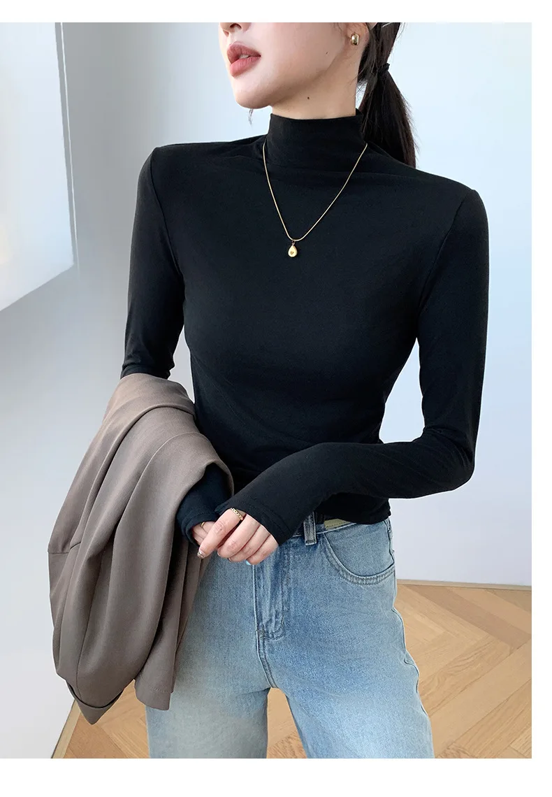 Women Fashion Korean Solid Long Sleeve Innerwear Bottming - Uniqwear
