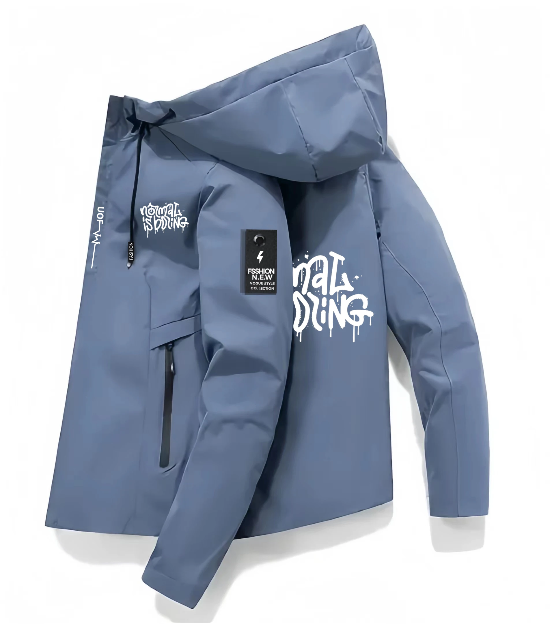 Simplified English slogans Fashion Men's Zipper Jacket Outdoor Loading Casual Clothing Windbreaker Coats Spring Autumn Jackets