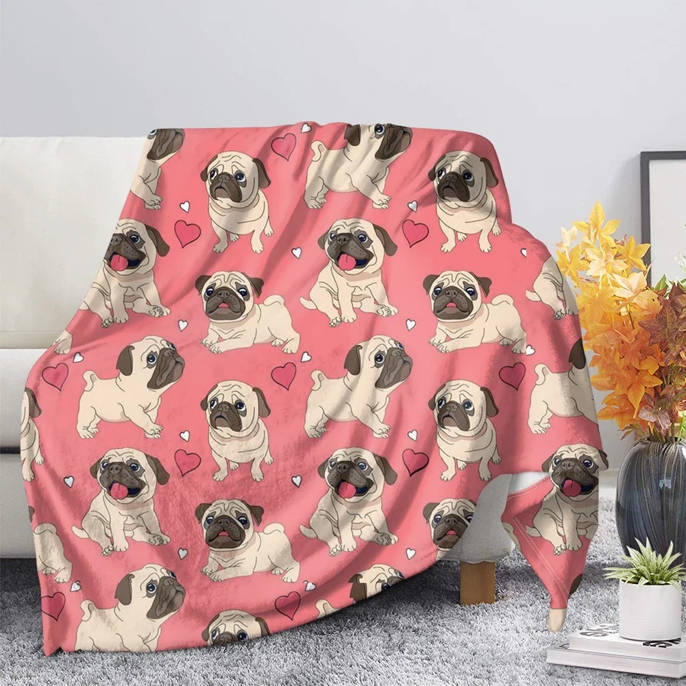 Flannel Blanket Cute Animal Pug Dog Soft Warm Fall Sofa Fleece Throw s for Bed  Couch  King Size Lightweight 3