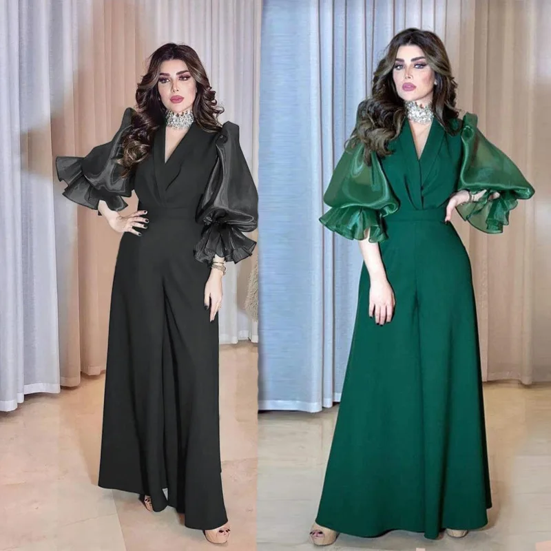 Elegant V-neck jumpsuit with open shoulders for women | Liana