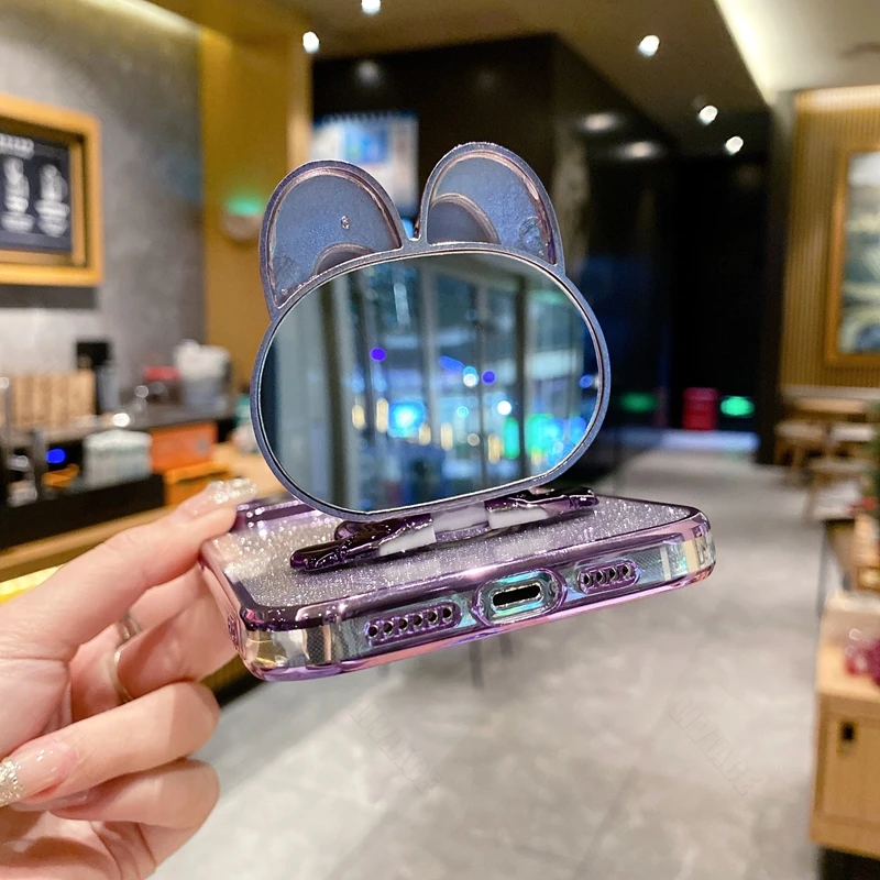 Mirror Rabbit Holder Case On For Samsung Galaxy A53 A52 A33 A73 A51 A31 A71 A23 4g 5G A22 Stand Cover M32 M22 M12_voghion.com