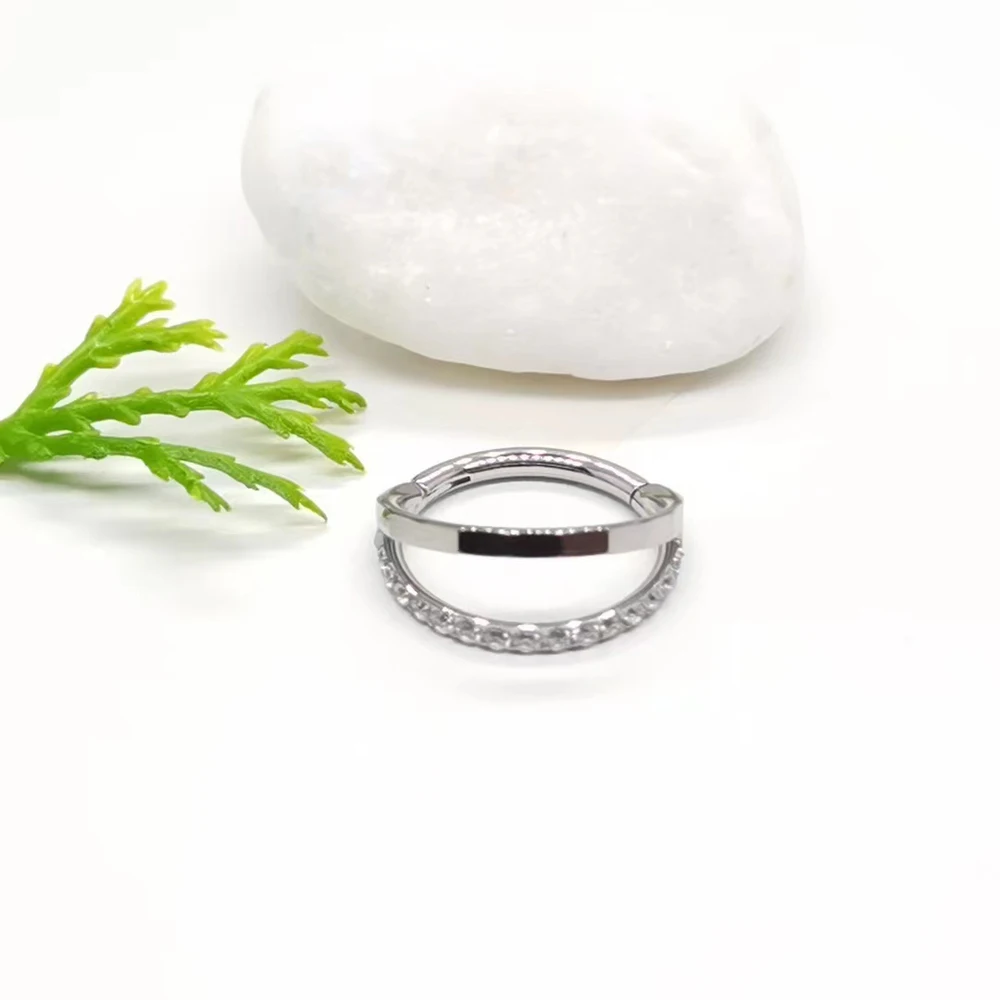 Septum Piercing Nose Rings G23 Titanium Earrings Fan Zircon Hoop Hinged Segment Clicker Tragus Cartilage Helix Piercing Jewelry