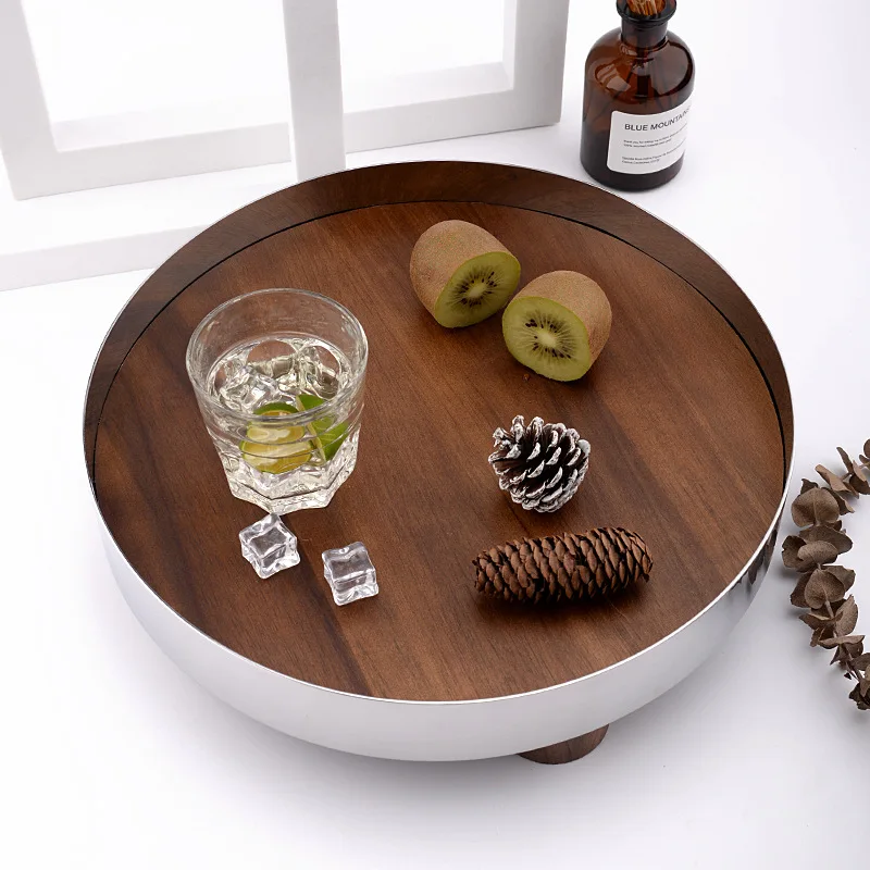 Mirror Stainless Steel Decorative Wooden Tray, Fruit Tray, Rectangular Metal Storage Tray with Handle, Desktop Storage Container 5