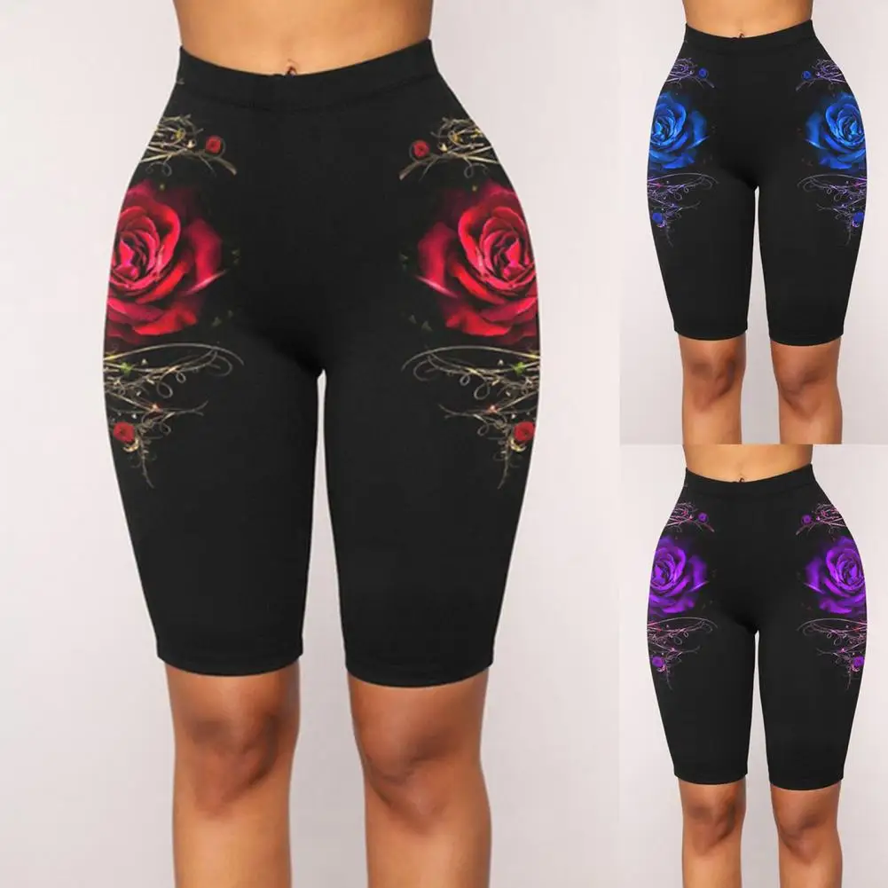 Oblíbený ženy šortky ležérní fitness kamaše květinová zadnice dynamický vztlak slim-fitting šortky  knee-length