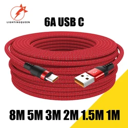 Usb C Super Fast Charge Cable for Huawei 8M 5M 3M 2M 1M 6A Usb Type-C Equipment Cable for Samsung Xiaomi Oppo Oneplus Vr Camera