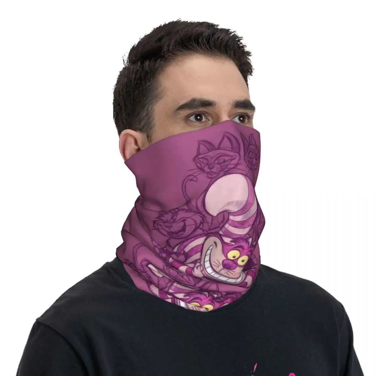Custom Alice In Wonderland Cheshire Cat Bandana Neck Gaiter for Ski Camping Women Men Wrap Scarf Cartoon Anime Headband Warmer