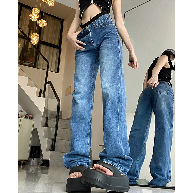 Vintage Blue Fringed Flare Women's Spring Summer High Waist Street Casual Denim Jeans main image 1