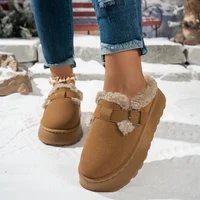 Mules sabot femme automne-hiver 2026, style rétro, doublure sherpa, plateforme épaisse, boucle métallique, chaudes, décontractées, pour la maison et l'extérieur 4