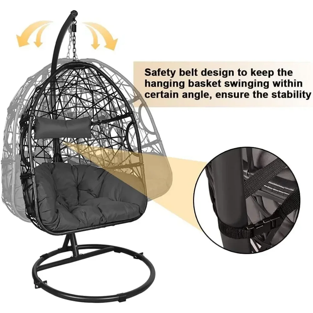 Hanging Swing Chair with Stand Outdoor Egg Chair Patio Wicker Hanging for Porch Hammock Chairs UV Proof Tufted