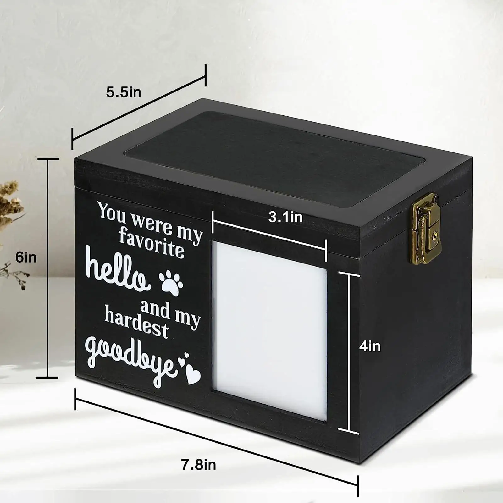 Pet Ashes Urn Keepsake Urn with Photo Frame Sealed Durable Wooden Pet for Loss Remembrance Gift Collar Rabbits Cats