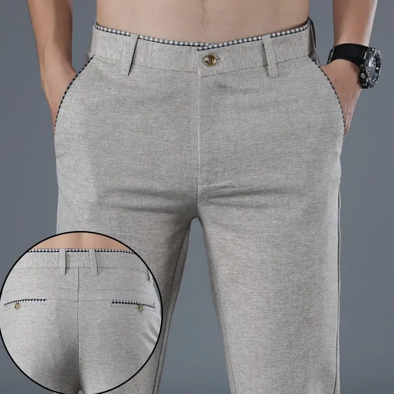 Spring Summer New Thin Fashion Korean Trendy Straight Casual Pants Men Solid Button Zipper Pocket Slim Fit Breathable Trousers