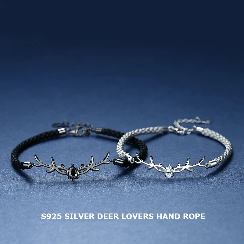 

Оригинальный дизайнерский браслет для пар с оленем для влюбленных из стерлингового серебра 925 пробы простая веревка с рогами подарок на Рождество Женская веревка для рук