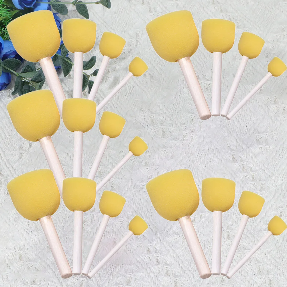 어린이 초보자를위한 둥근 나무 손잡이가있는 20Pcs 스폰지 페인트 브러쉬 세트 DIY 페인팅 아트 공예 낙서 그리기 연습