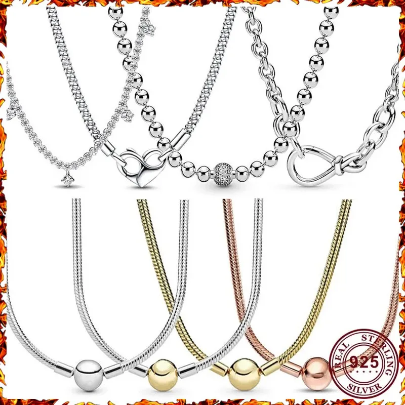 

Hot selling 925 Sterling Silver Classic Eternal Love Snake Original Women's Logo Beaded Necklace Fashion DIY Charm Jewelry