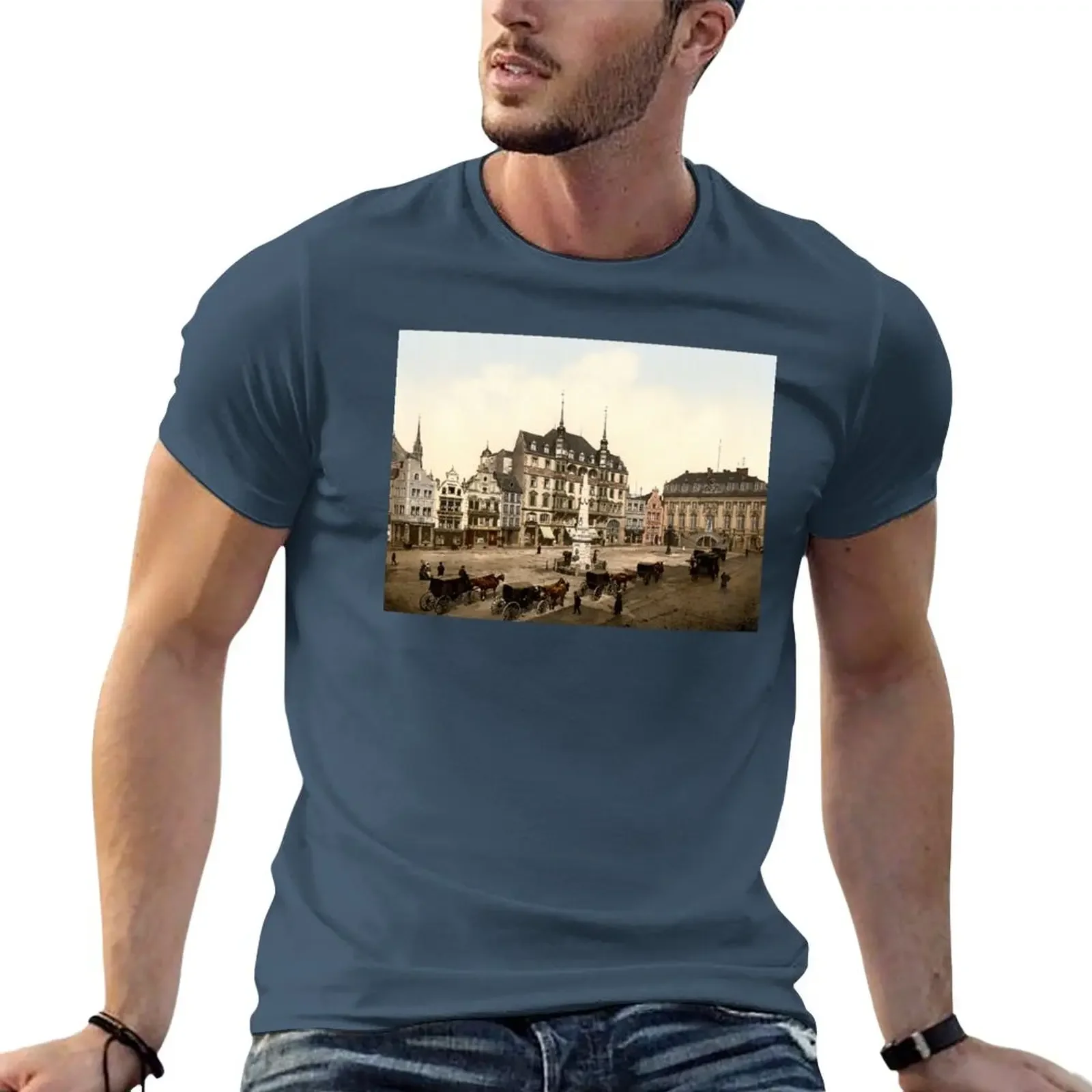 

Vintage 1890s Bonn Germany Marktplatz colour photo T-Shirt funnys boys whites tops t shirts for men pack