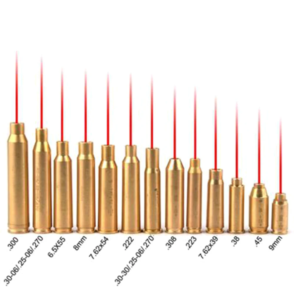 9MM .223 .308 Laser Bore Sight Red Dot Brass Boresighters 12GA 7.62X39 Boresighter Cartridge Sighter For Scope Adjustment 9mm 223 308 laser bore sight red dot brass boresighters 12ga 7 62x39 boresighter cartridge sighter for scope adjustment