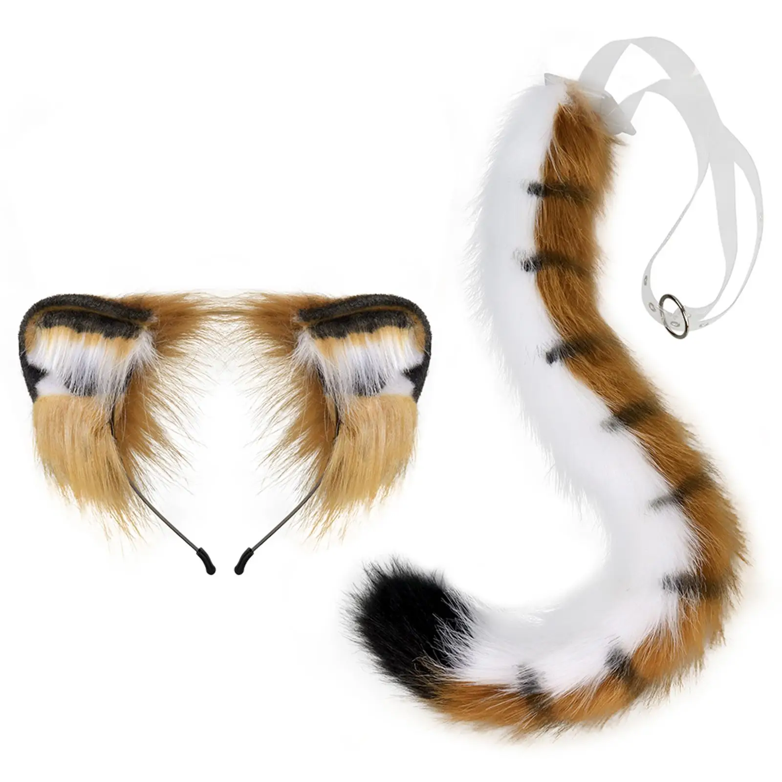 Tiger Ears and Tail Set Cosplay Headpiece Headwear Tiger Ears Hair Hoop for Carnival Prom Birthday Stage Performance Role Play