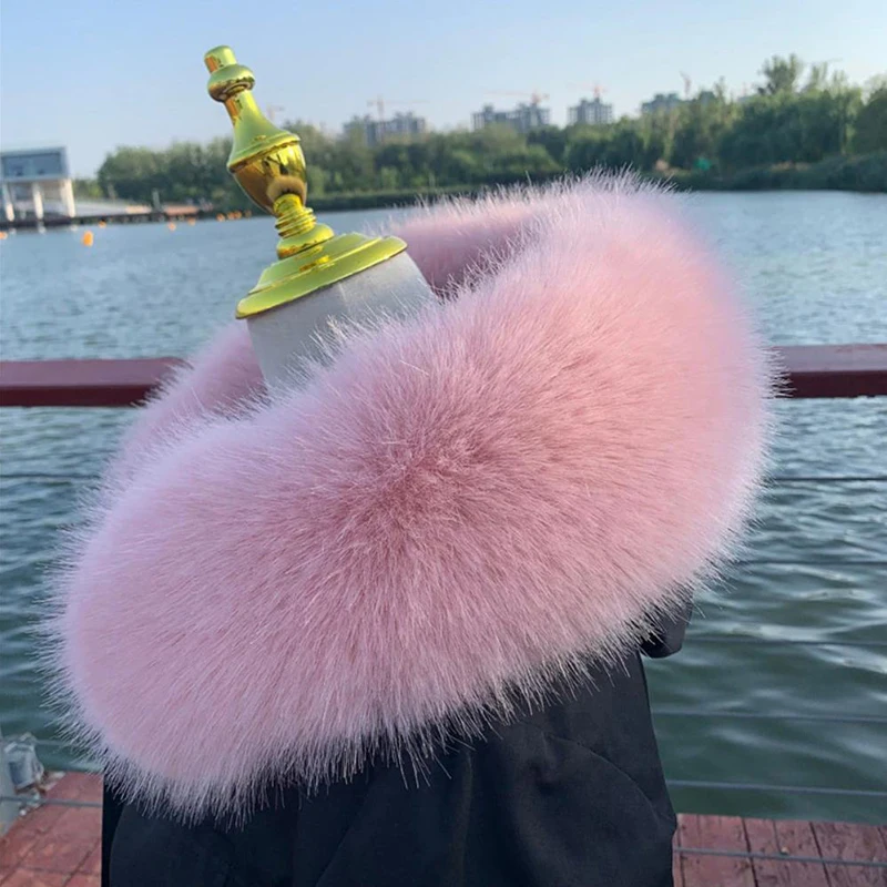 Winter Faux Fur Collar Furry Fluffy Fox Fur Scarf Neck Warmer Women Shawls And Wraps Scarves Detachable Hood Fur Trim Coat Parka 5