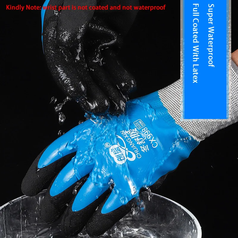1Pair Winter Waterproof Work Safety Thermal Gloves Anti-Slip Grip Rubber Garden Gloves For Worker Builder Hands Protection 2