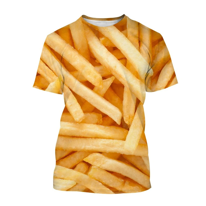 thumbnail image 1 of Camiseta para hombre, camiseta de moda con estampado 3D de papas fritas, camiseta de verano, ropa de manga corta, camiseta informal, ropa de calle, 1 of 5