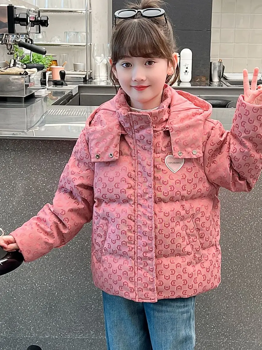 여아용 겨울 두꺼운 후드 다운 코튼 재킷 따뜻한 코트 브레드 스타일 아우터 아동복 폴리에스터 섬유 충전