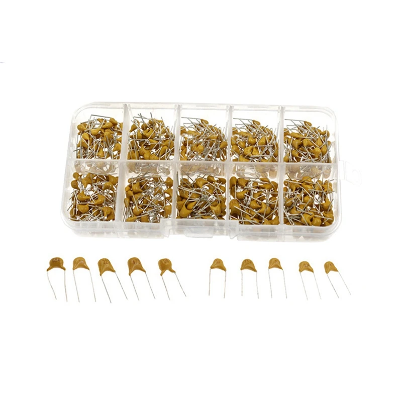 500Pcs/Box 10Values X50pcs (0.1Uf-10Uf) Monolithic Ceramic Capacitors Assorted Kit With Storage Box