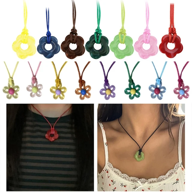 Collier pendentif fleur colorée, tour de cou clavicule, doux, acrylique 1