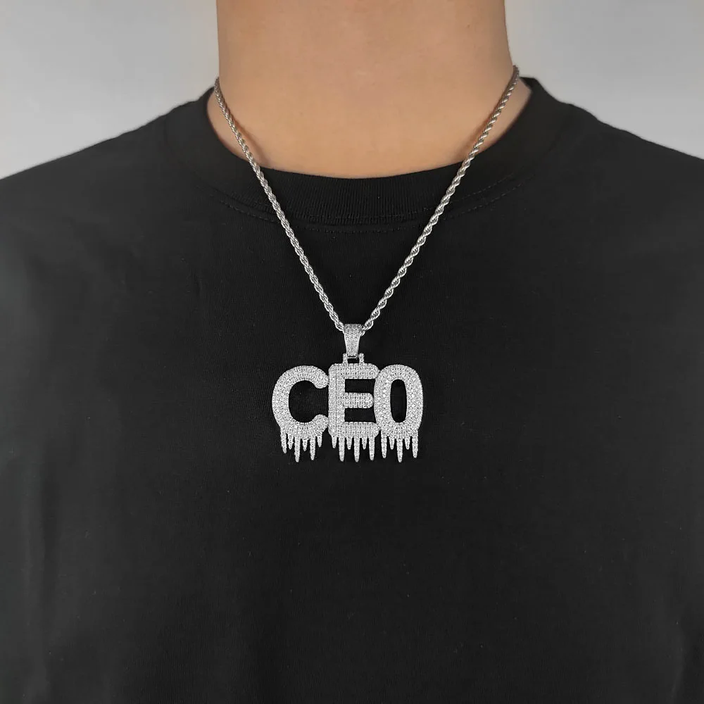 Trendy Custom Hip Hop High Quality Icicle Stitching Diamond Bling Iced Out Letter Pendant Necklace