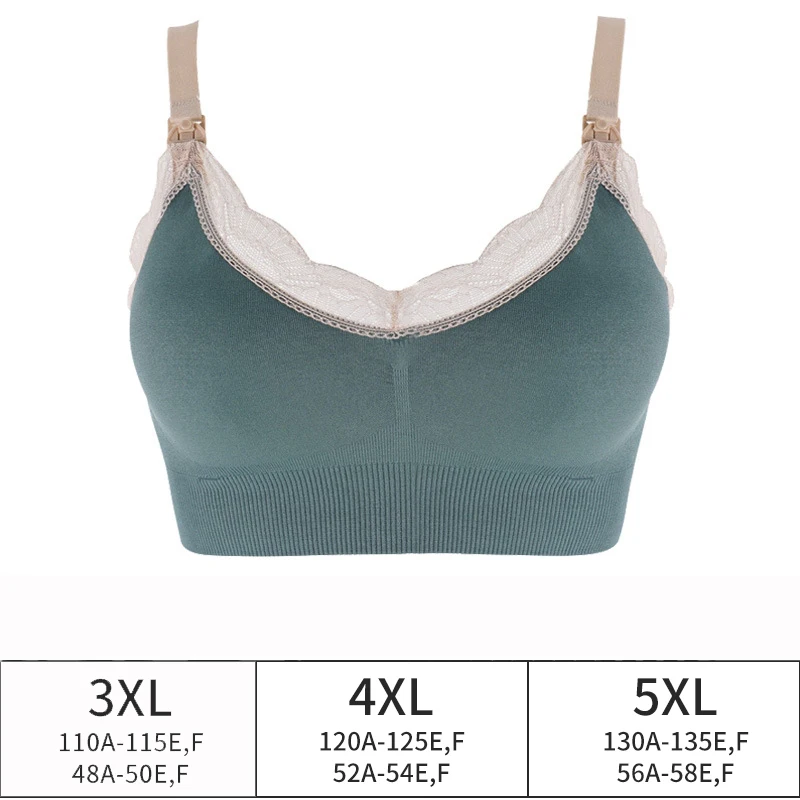 Plus Size Wireless Front Open Nursing Bra Soft Lace Breathable Seamless Maternity Breastfeeding Bras Maternal Support Pregnant