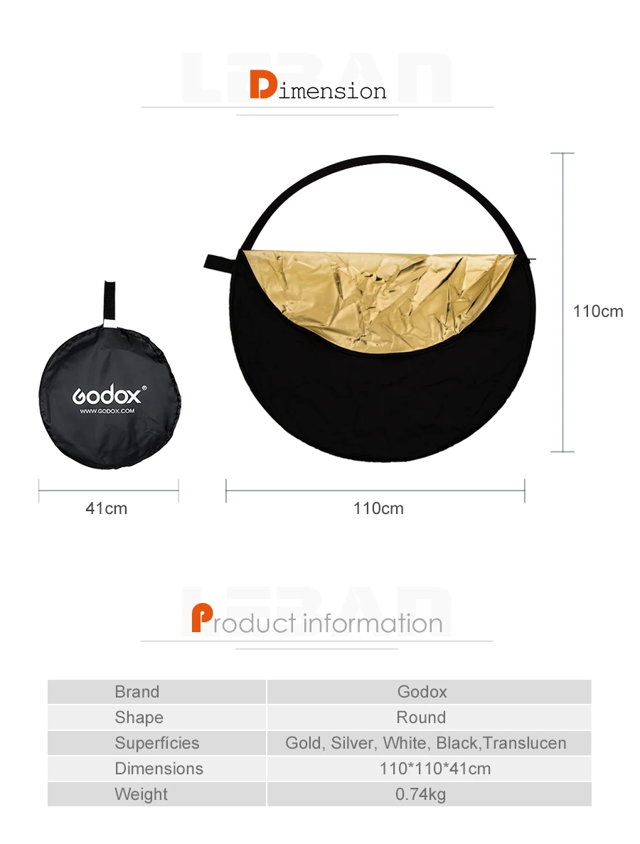 5 - in - 1 collapsible and portable Photography Reflector Board 80cm 110cm 100x1