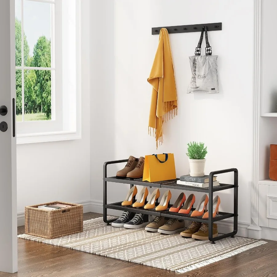 Shoe Rack Expandable Shoe Organizer for Closet Adjustable Metal Shoe Shelf Storage 2 Tier Stackable Long Shoe Stand Holder for