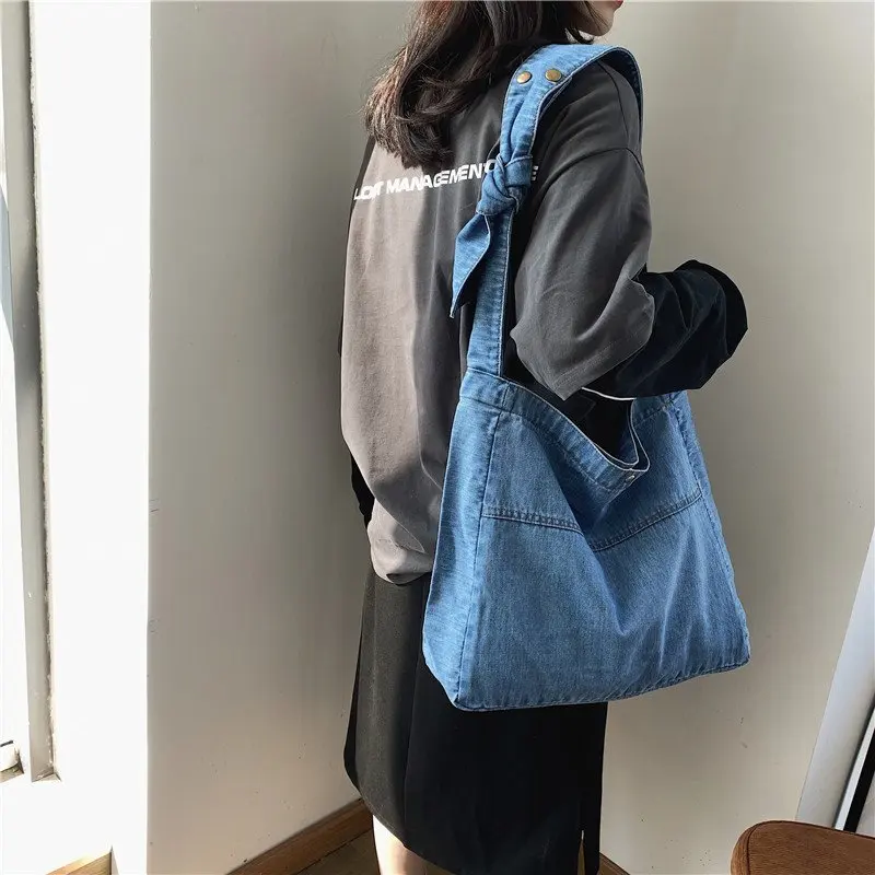 2021 New Vintage Denim Shoulder Bags Women Simple Jeans Blue Handbag ...