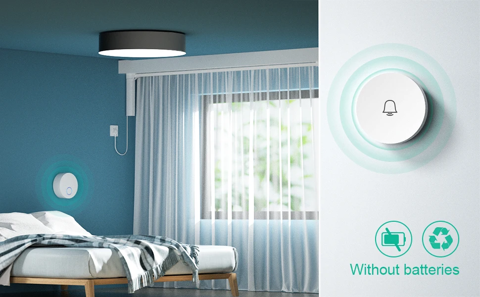 Generic Linptech Tuya Wifi SelfPowerGenerating Wireless Doorbell Work With Mihome App Smart