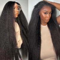 Perruque Lace Front Wig Naturelle Bouclée, Cheveux Crépus Lisses, Yaki, 13x4, Pre-Plucked, Transparent HD, pour Femme 2