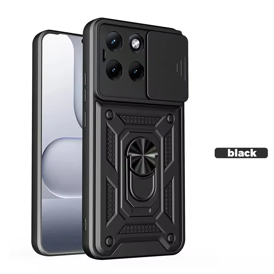 Magnetic Slide Camera Phone Case with Ring Stand Holder - Shockproof Cover