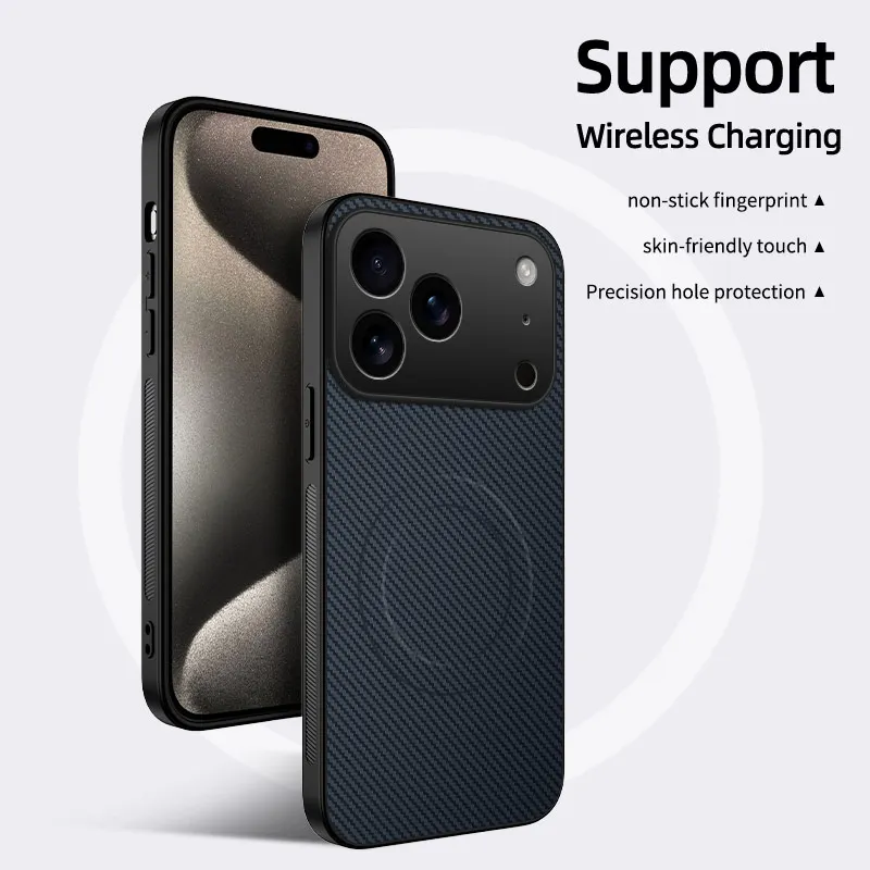Magnetic Carbon Fiber Texture Phone Case with Magsafe-Compatible Protective Back Cover