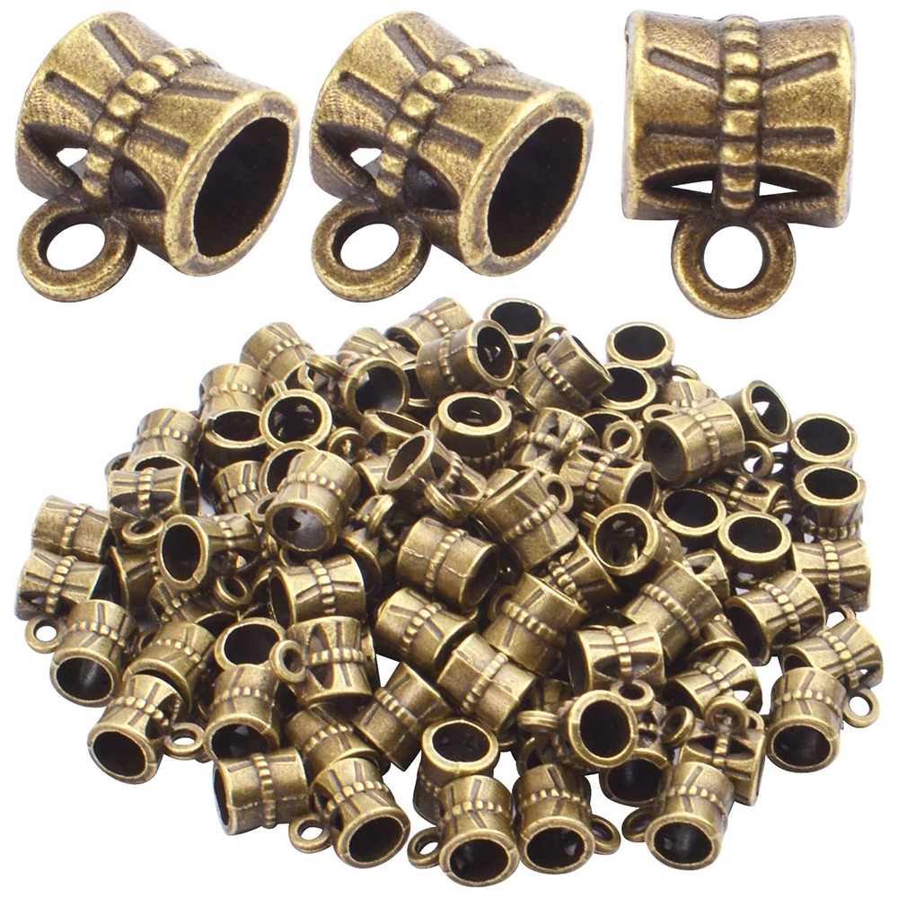 

100pcs Antique Brown Bail Beads for Bracelet Charms Tibetan Alloy Spacer Beads Dangle Connectors for DIY Jewelry Making Supplies