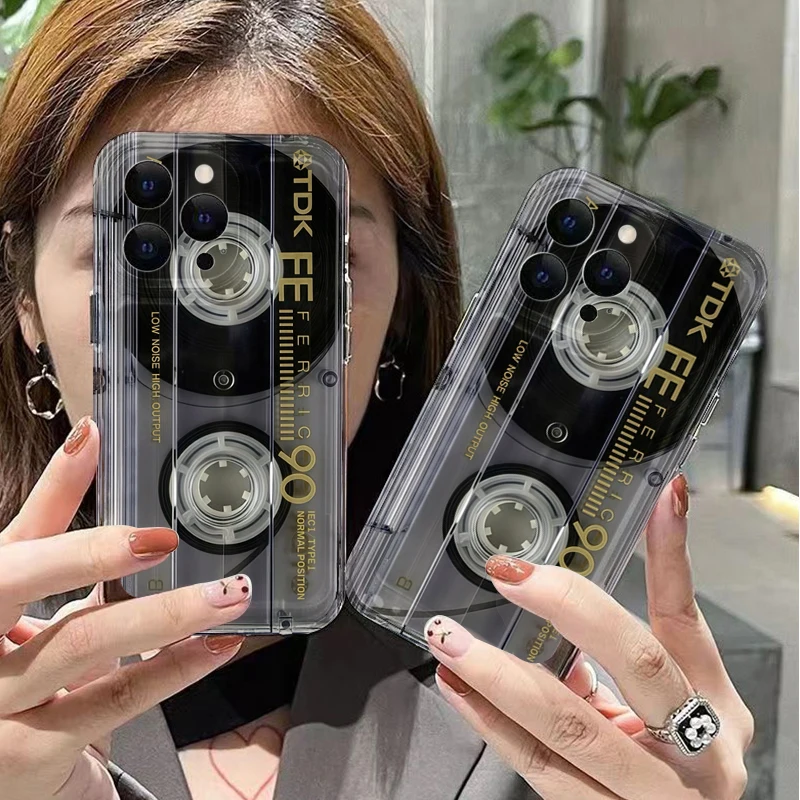 Retro Creative Audio Tape Pattern Clear Phone Case Cover