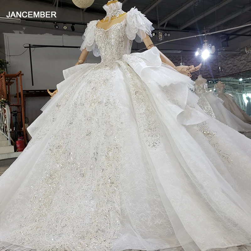 

HTL2324 Хрустальное бальное платье с высокой горловиной, винтажное свадебное платье с бантом, кружевное свадебное платье для женщин