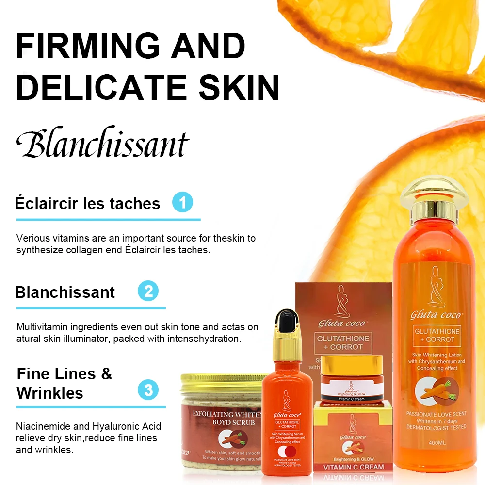 Gluta Master GLUTATHIONE+CORROT Skincare Set Lightening Moisturising Exfoliating Smooth Speedy Glowing skin for Dark Skin Women 3