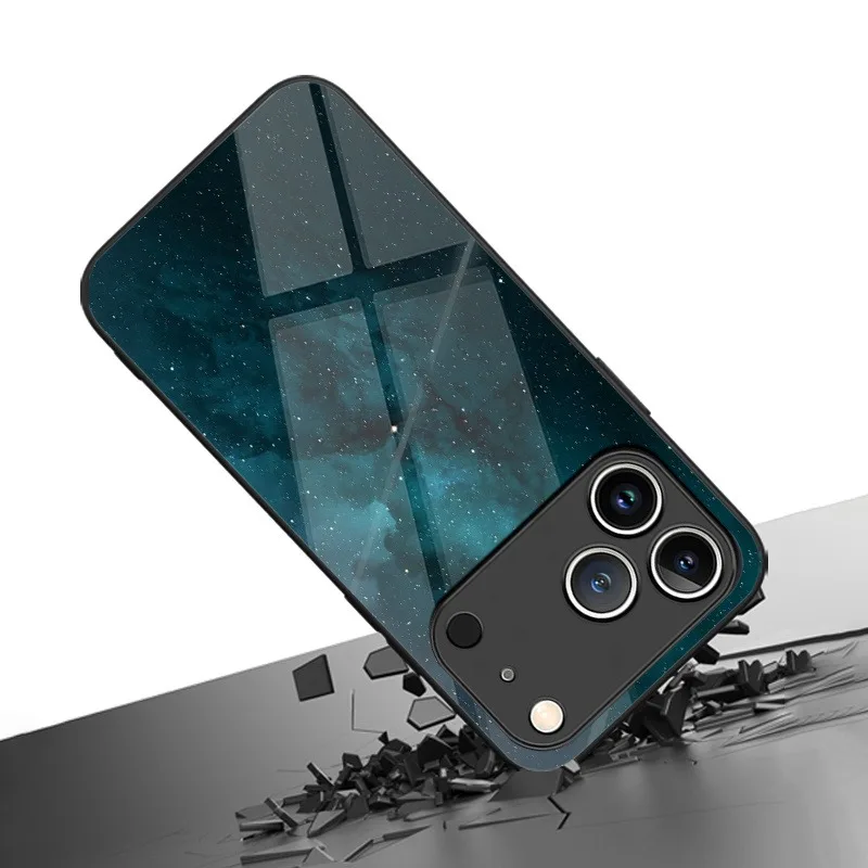 Deep Blue Nebula Dreamy Starry Sky Tempered Glass Phone Case - Shockproof Cover