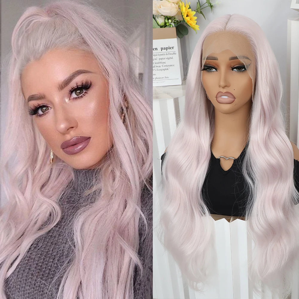 Apolaurel Light Pink Body Wave Synthetic Lace Front Wigs Long Hair Wigs for Women Pink Loose Curly Wig Free Part Natural Hair