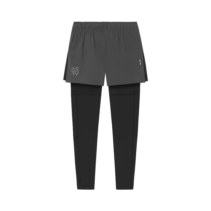 Mens Skinny 2 in 1 Double-deck Compression Leggings Pants Sports Quick Dry Stretchy Workout Gym Fitness Running Jogging Trousers