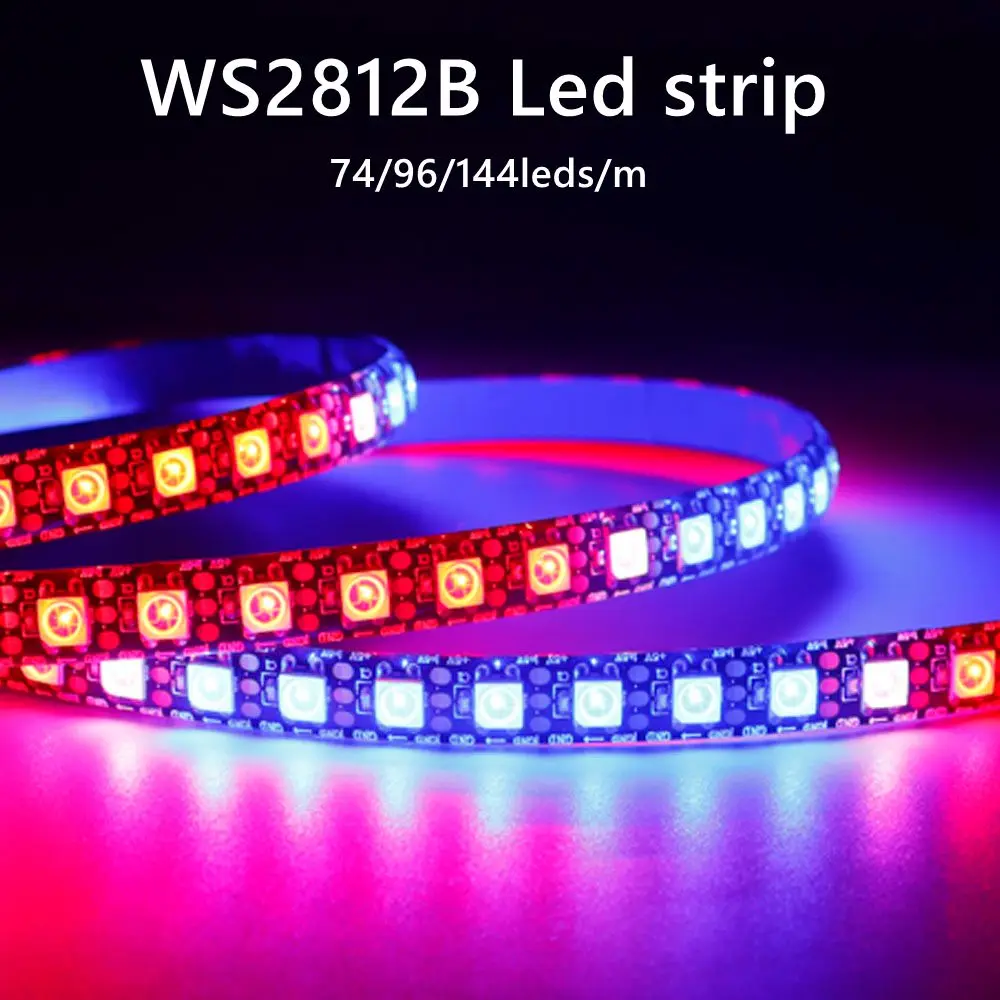 

DC5V WS2812B Led Strip 74/96/144leds/m Individually Addressable Smart 5050RGB WS2812 Pixels Led Light IP30/65/67 Black/White PCB