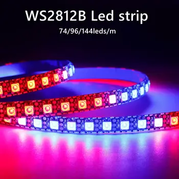 개별 주소 지정 가능 스마트 LED 스트립, WS2812B, WS2812 픽셀 LED 조명, IP30, 65/67, 흑백 PCB, DC5V, 74, 96, 144LEDs/m, 5050RGB